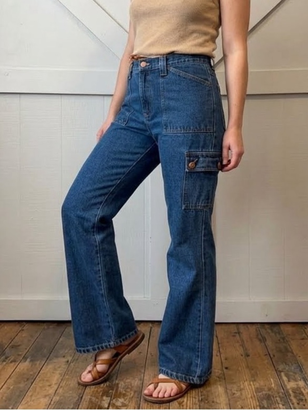 Bill Blass 90s Jeans Womens 10 Blue Denim Cargo Patch Pockets Vintage Deadstock